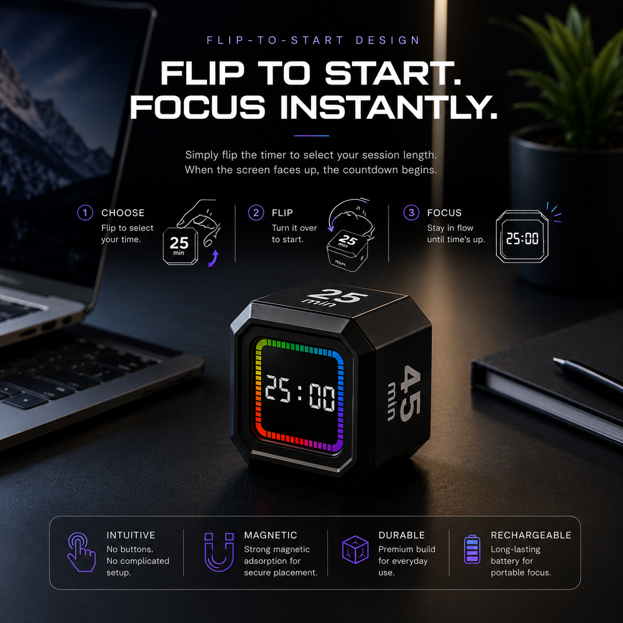 FutureDesk Focus | RGB Visual Productivity Timer for Deep Work